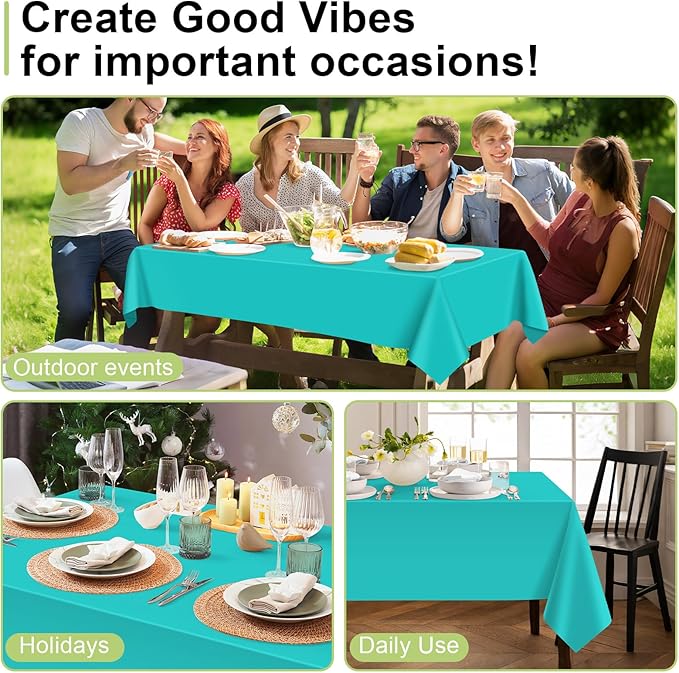 QIKSION Teal Plastic Table Cloth Disposable 6 Pack, 54 x 108 Inch Tablecloths for Easter Party, Summer, Turquoise Rectangle Table Cover