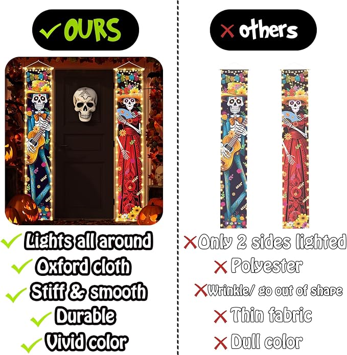 Halloween Decorations Dia De Los Muertos Lighted Porch Sign Banners Halloween Decor Mexico Day of The Dead Porch Signs Banner Indoor Outdoor Wall Door Party Decor Decoration Ornaments