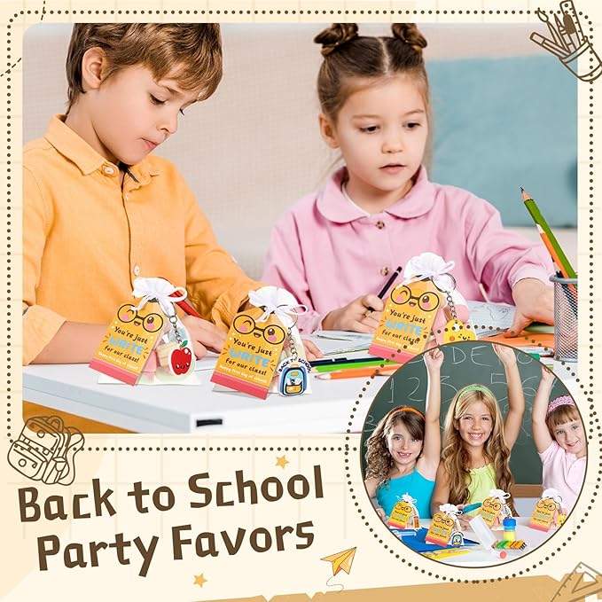 24 Set 100th Day of School Gifts for Student First Day of School Keychain Gift Set with Tags Organza Bags for Valentine Classroom Reward Gifts Schools Party Goodie Bag Stuffers