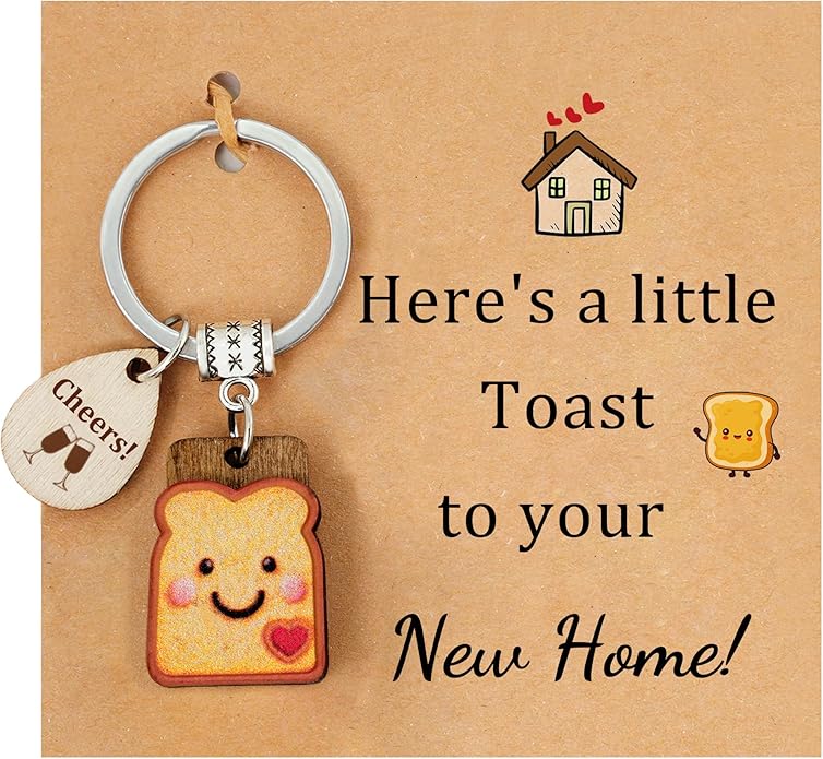 Cute Toast Keychain for Girls, New Beginnings Gifts for Best Friend as Next Chapter Stuff, Cute Love Engagement Housewarming Birthday New Job Gifts for Coworker Couple Bestie Sister Parents