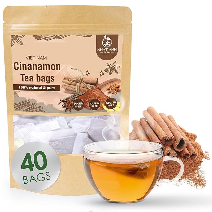 NHAT ANH FARM - Premium Cinnamon Tea Bags, 40 Teabags, 2g/bag, 100% Natural, Hand-Selected Cinnamon Tea Bags, No Additives, Sugar-Free,Caffeine-Free. Good For Your Health.