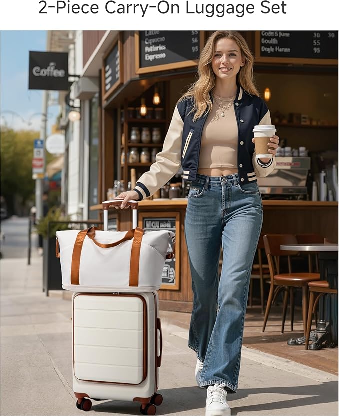 YOETEY Carry On Luggage 22x14x9 Airline Approved, Hardside Spinner Suitcase with Front Pocket for Laptop, TSA Lock & Silent Wheels (20 in, White)