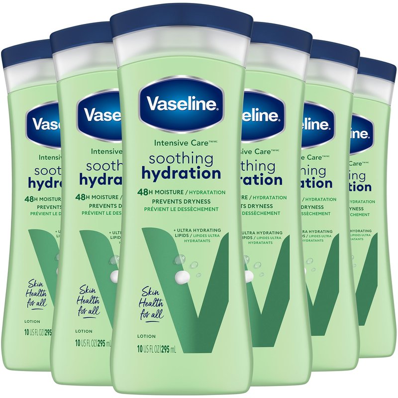 Vaseline Soothing Hydration 6-Pack – Intensive Care Moisturizing Hand and Body Lotion with Aloe, Ultra-Hydrating Lipids, 48 Hours of Moisture, 10 Oz Ea