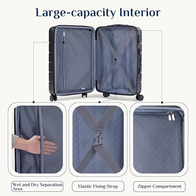 NEWBULIG 24 Inch Carry on Luggage, Lightweight Expandable Rolling Suit Case with TSA Lock, Hard Shell ABS Suitcase with Double Spinner Wheels, Black