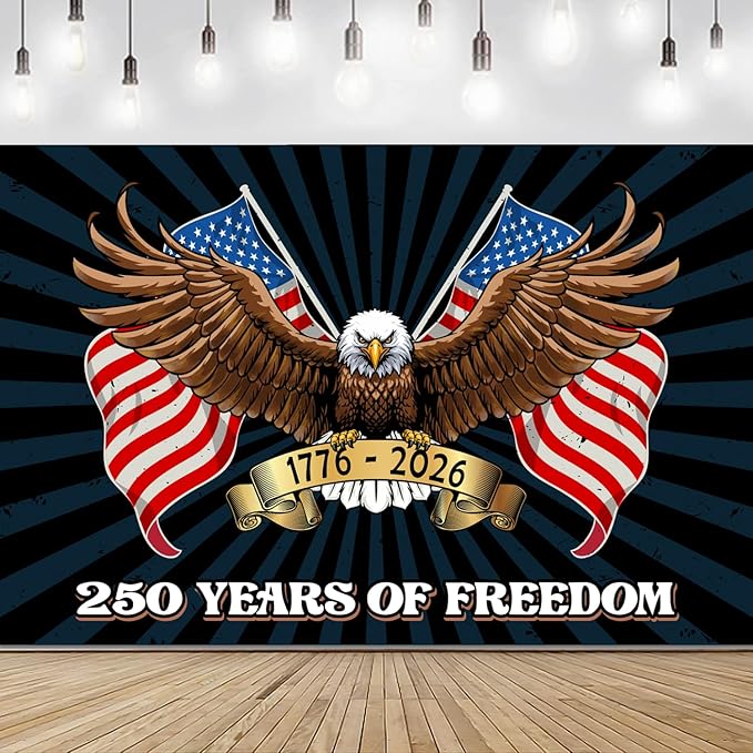 4th of July Independence Day Decorations - Patriotic Decorations Banner American 1776-2026 Anniversary Eagle Background Party Decorations Indoor Outdoor Supplies