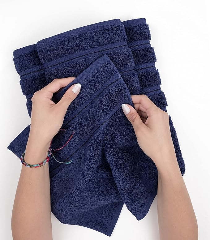 American Soft Linen Luxury 4 Piece Bath Towel Set, 600 GSM 100% Cotton Turkish Bath Towels for Bathroom, 27x54 in Extra Large Bathroom Shower Towels, Navy Blue