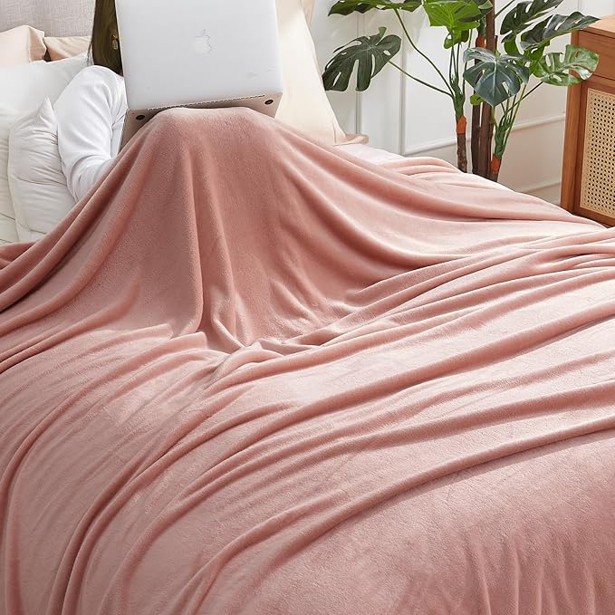 Hansleep Fleece King Size Blanket for Bed Dusty Pink, Super Soft Flannel Fuzzy Plush Cozy Blanket for All Seasons, Dusty Pink, King 90x108 Inches