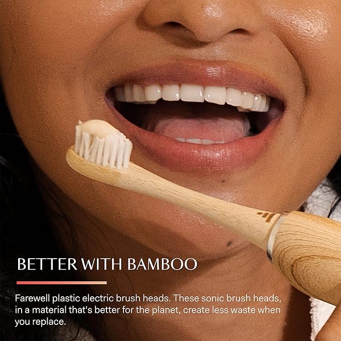Better & Better Bamboo Sonic Toothbrush Replacement Heads | Replaceable Bamboo Sonic Brush Heads w/Soft, Plant-Based Bristles for High-Polish, Gentle Clean | Whitens Surface Stains & Removes Plaque