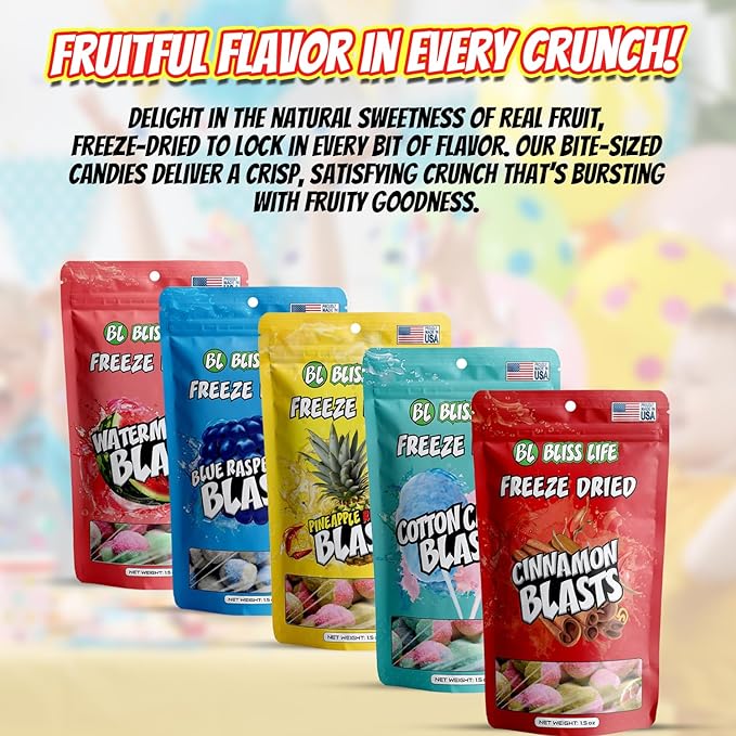 Bliss Life Cinnamon Blast Freeze Dried Candy from TikTok, ASMR Crunchy Candy, Spicy Sweet and Sour Kids Snacks, Unique Novelty Snack for Kids 1.5oz