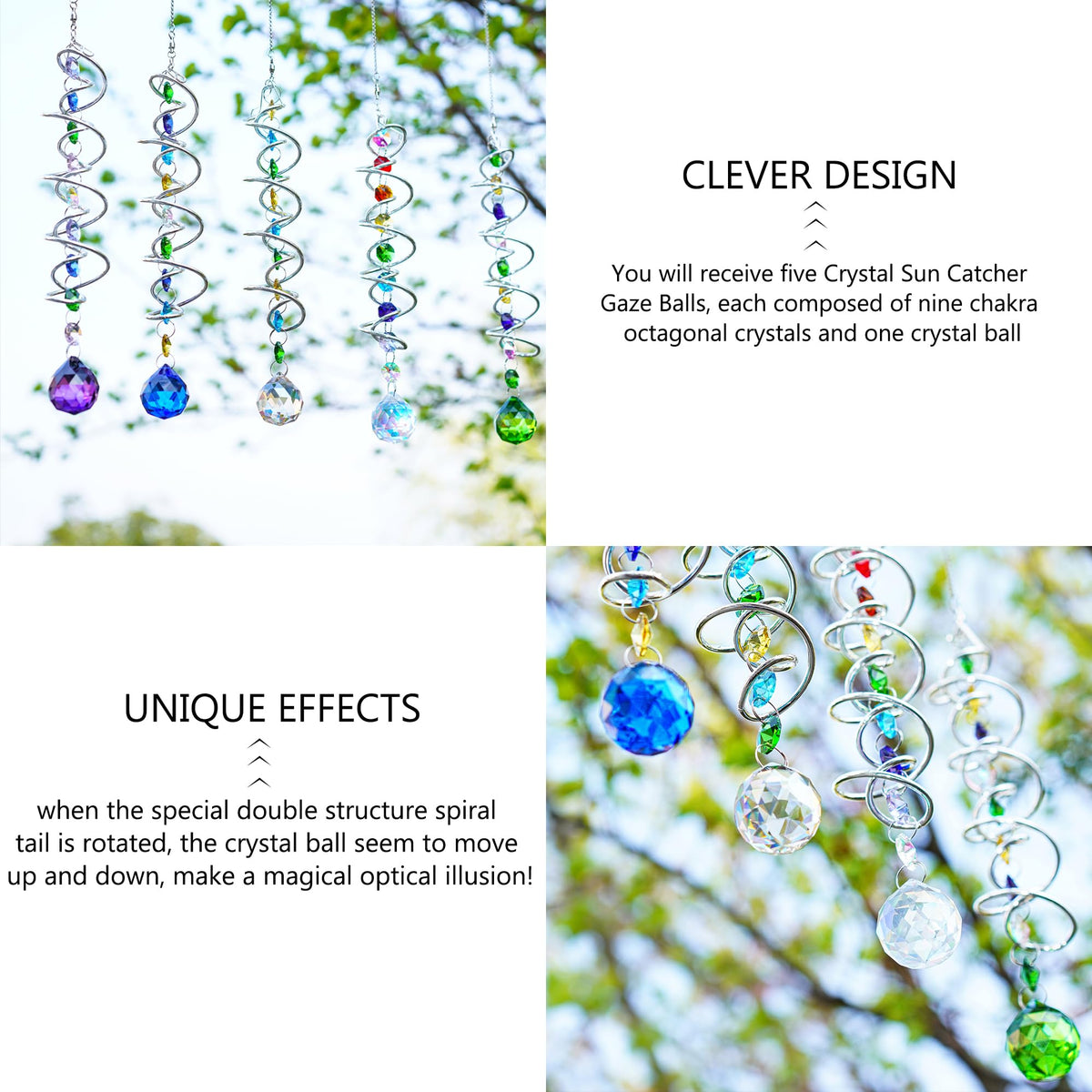 5 Pack Crystal Suncatcher Gazing Ball Spiral Wind Spinner Garden Decor
