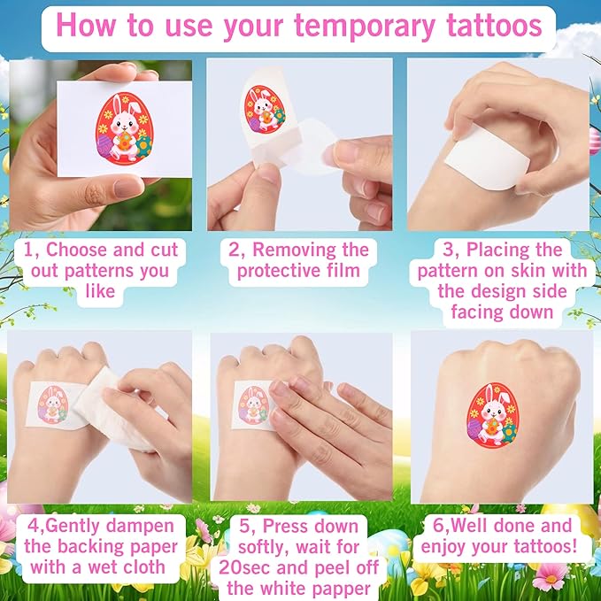160PCS Easter Day Temporary Tattoos Stickers | Spring Easter Day Party Favors Basket Stuffers Party Supplies Holiday Decorations Eggs Bunny Flower Craft Gift Idea For Kids Boy Girl Teen Adult-8Sheets