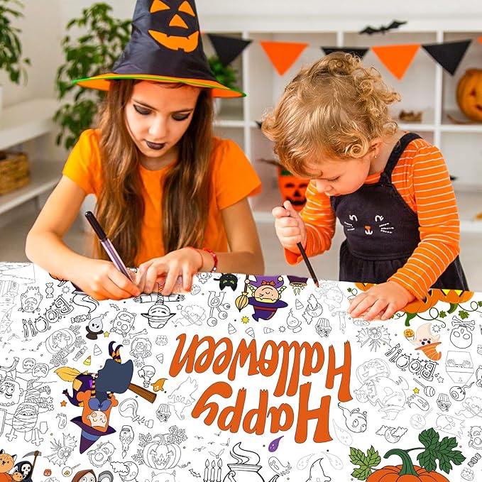Tbsone Halloween Coloring Tablecloth Poster for Kids – 72 * 30 Inch Giant Coloring Table Cloth for Halloween Crafts Activities, Fun DIY Art Supplies for Parties & Family School Games