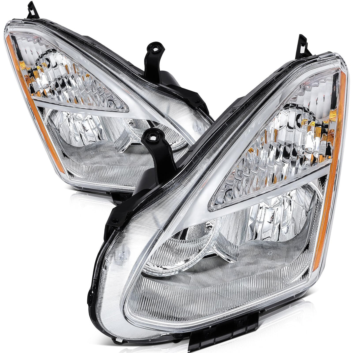 OCPTY Headlight Assembly Pair Replacement For 2008-2013 for Nissan Rogue 2014-2015 for Nissan Rogue Select Chrome Housing Amber
