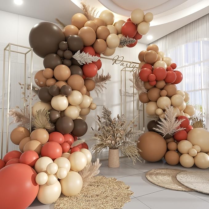 Boho Orange Brown Nude Balloon Arch Kit, 160Pcs Dusty Orange Dark Brown Tan Nude Balloons Garland for Birthday Party, Baby Bridal Shower, Wedding Decorations