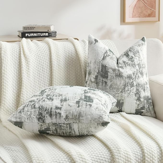FUTEI Dark Green White Decorative Throw Pillow Covers 22x22 Inch Set of 2,Soft Faux Cashmere Jacquard - Textured & Cozy Cushion Case,Modern Home Decor for Couch Bed Living Room
