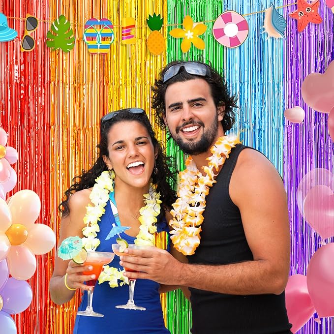 4Pack Rainbow Backdrop Curtains,13.2x8.3ft Colofull Party Decorations, Metallic Tinsel Backdrop Fringe Curtains Party Streamer, Rainbow Streamers Party for Wedding Birthday Engagement Decors