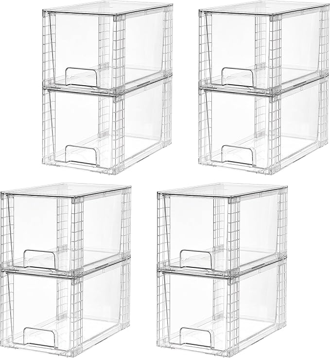 Vtopmart 8 Pack Large Stackable Storage Drawers,Clear Acrylic Drawer Organizers with Handles, Easily Assemble for Fridge, Bathroom,Kitchen Undersink,Cabinet,Pantry Organization and Storage