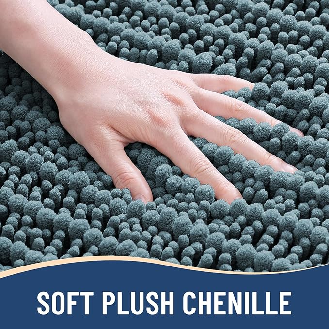 Arotive Luxury Chenille Bathroom Rug Mat, Extra Soft Thick Absorbent Shaggy Bath Rugs, Non-Slip Machine Wash Dry, Plush Bath Mats for Bathroom, Shower and Tub, 30x17, Smoky Gray