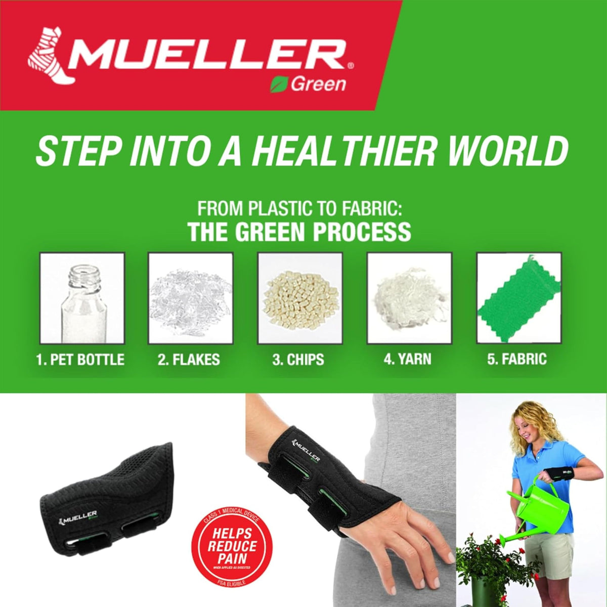 MUELLER Sports Medicine Green Fitted Wrist Brace for Men and Women, Wrist Pain Relief Support, Ideal for Carpal Tunnel, Tendonitis, Arthritis, Left Hand, Black, Small/Medium