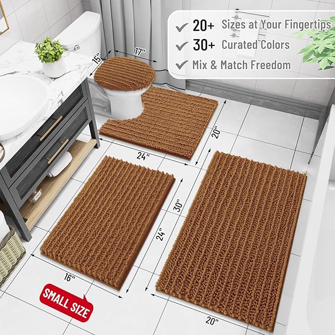 Arotive Luxury Chenille Bathroom Rug Mat, Extra Soft Thick Absorbent Shaggy Bath Rugs, Non-Slip Machine Wash Dry, Plush Bath Mats for Bathroom, Shower and Tub, 47x24, Ochre