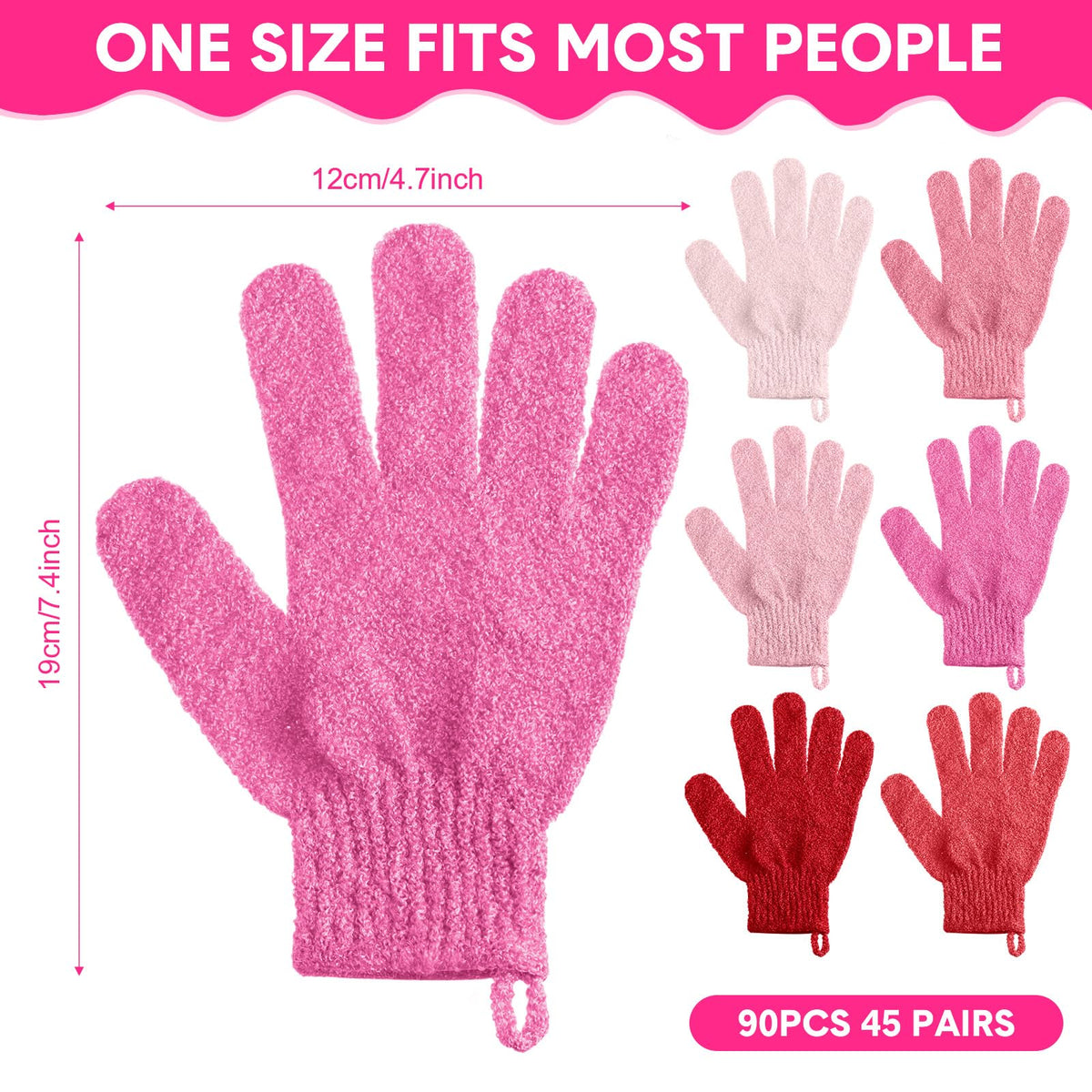 Cuffbow 90 Pcs Exfoliating Bath Gloves Body Scrub Bath Gloves with Hanging Loop Colorful Scrub Exfoliate Glove for Men Women Beauty Spa Massage Skin Shower Body Scrubber(Pink)