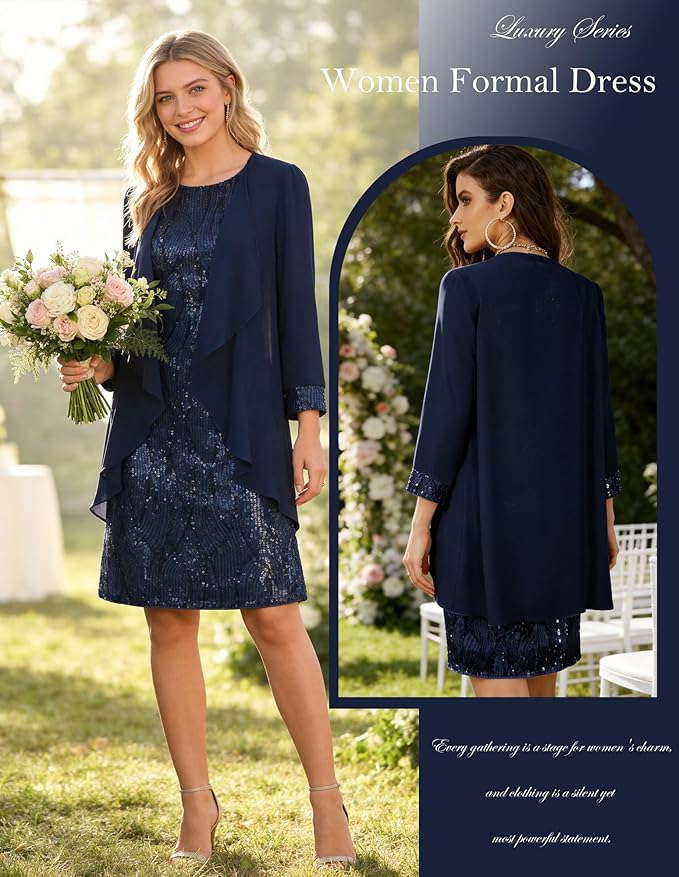 GRACE KARIN Women's Sequin Dress - Wedding Guest & Mother of The Bride Formal Dress - Two Piece Knee Length