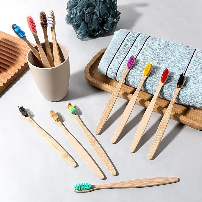 120 Pcs Bamboo Toothbrushes, Natural Soft Bristle Toothbrush Individually Wrapped Travel Tooth Brush 12 Color Vegan Organic Toothbrushes for Adults Travel