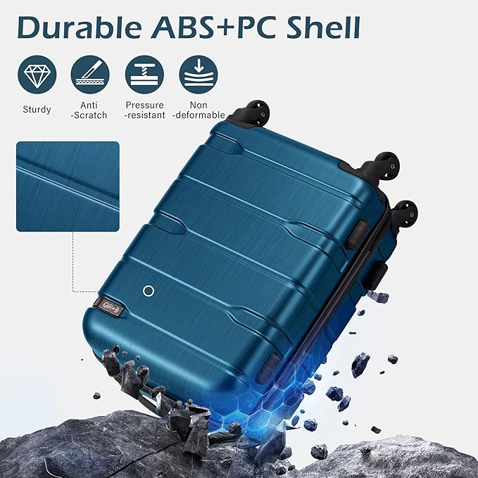 Coolife Medium Checked Luggage Hardside PC+ABS Suitcase with TSA Lock, Lightweight Rolling Carry On with Spinner Wheels(Caribbean Blue, 24in)