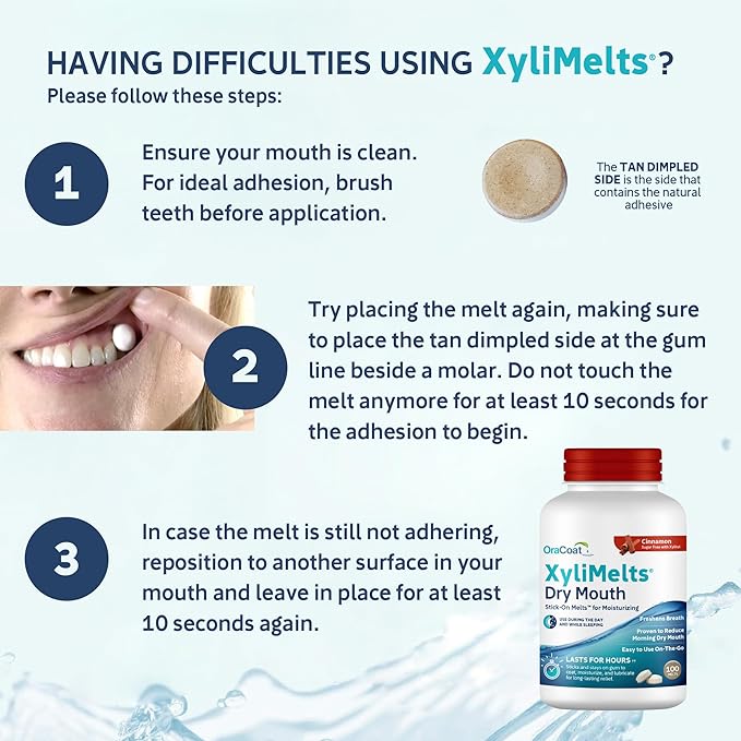 Oracoat XyliMelts for Dry Mouth Night Time or Day - Moisturizing Dry Mouth Adhering Discs, Sugar Free with Xylitol, 100 Count, Cinnamon, 8-Hour Relief