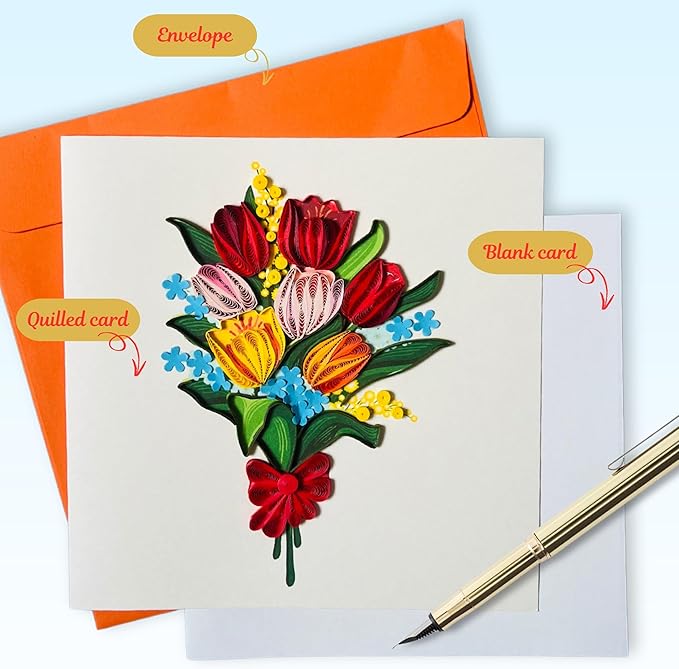 Quilling Card 3D Greeting Cards, handmade Quilling Cards birthday card, handcrafted cards for all occasions, Heart, tulip flower (Tulip)
