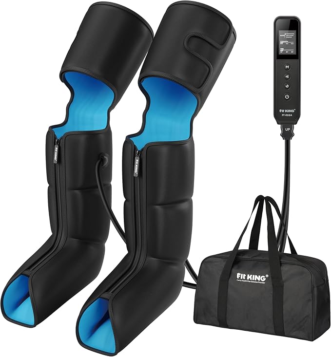 FIT KING Air Compression Leg and Foot Boots Massager for Circulation from Foot to Thigh to Relieve Pain, Swelling, Edema - Pressure Sensor & LCD Display & 3 Timer Optional