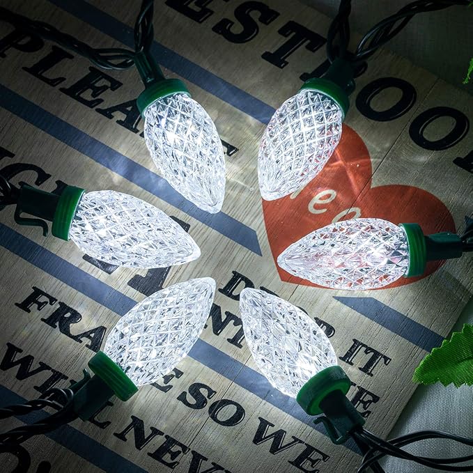 AWQ 100LED 81 FT C9 Christmas String Lights Plug in Fairy Twinkle String Lights 8 Modes Timer Function Waterproof Extendable for Indoor Outdoor Wedding Party Christmas Decoration (100, White)