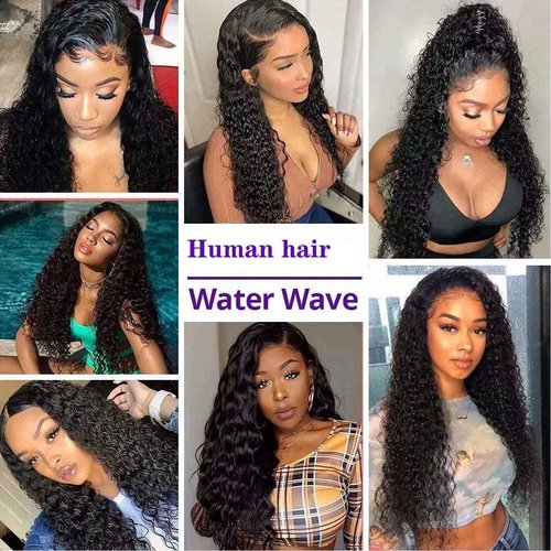 Water Wave Lace Front Wigs Human Hair 13x4 HD Lace Front Wigs Glueless Brazilian Virgin Human Hair Wigs Pre Plucked with Baby Hair 180% Density Wet and Wavy Curly Wigs for Women Natural Black 26 Inch