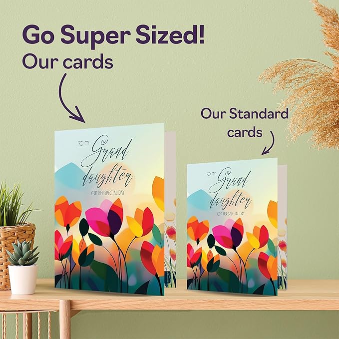 Granddaughter Birthday Card - Vibrant Summer Flowers - Vivid Happy Birthday Card for Granddaughter from Grandma Grandpa, 5x7 Inch Female Floral Bday Golden Greeting Cards