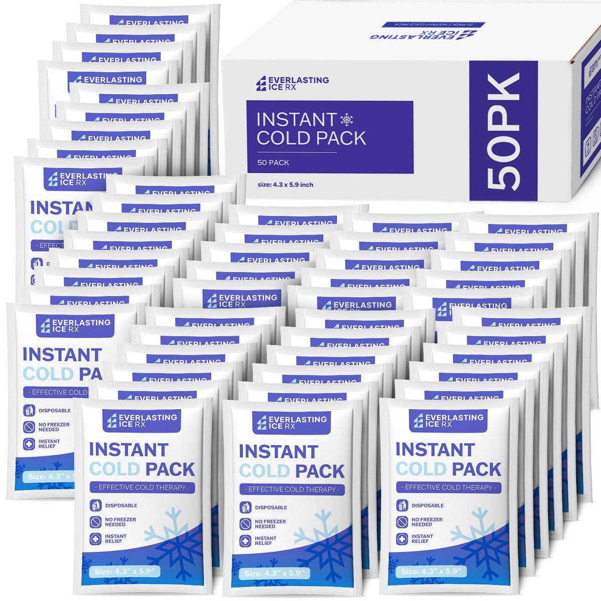 50 Pack - Instant Cold Packs - Instant Ice Packs for Injuries | Disposable Cold Compress Ice Pack for Pain Relief, Swelling, Inflammation, Sprains, Toothache - Cold Pack for Athletes