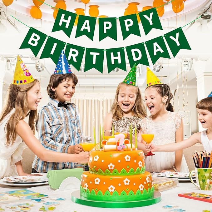 Hooqict Happy Birthday Banner Dark Green Birthday Party Decorations Green Party Banner Garland Sign for Kids Adults Men Golf Birthday Decorations Supplies