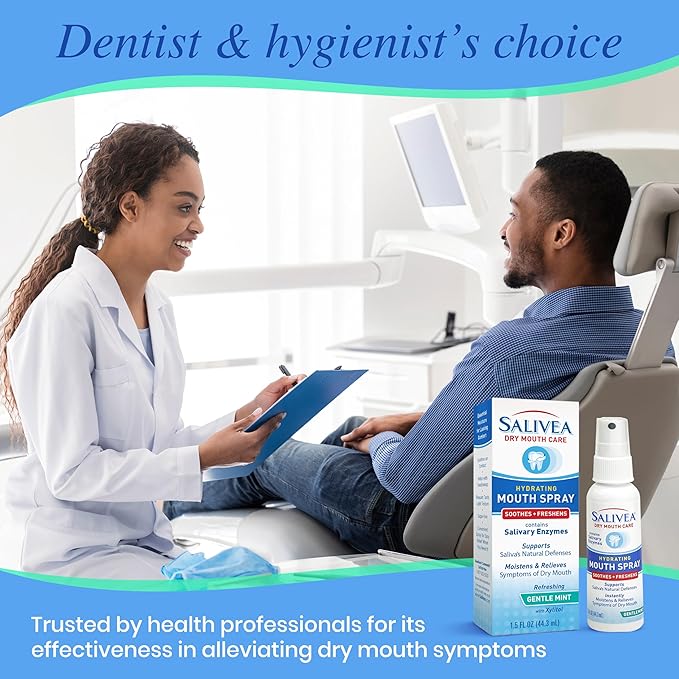 SALIVEA Extra Gentle Dry Mouth Spray - Soothing Mint Mouth Spray with Natural Salivary Enzymes - 250 Pumps (2 Pack)