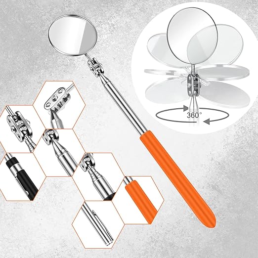 5 Pcs Telescoping Inspection Mirror Set Round Stainless Steel Mirror 360 Rotation Adjustable Inspection Tool with Long Handle for Check The Vehicle, Observe The Eyelashes, Mouth(Classic Style)