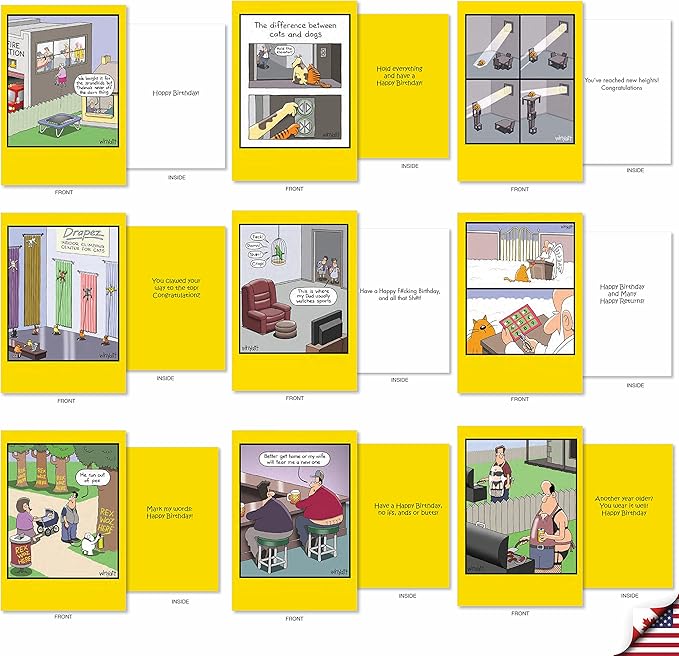 NobleWorks - 36 Assorted Set Funny Mixed Occasions Cards Bulk Box w/Envelopes, Humor Birthday Get Well Friendship (36 Designs, 1 Each) - Whyatt's Wide Variety AC9382XXG-B1x36