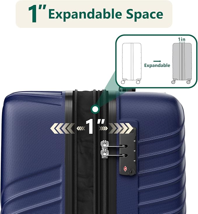 24 Inch Checked Luggage, ABS Hardside Suitcase with Spinner Wheels, Lightweight Medium Luggage with TSA Lock for Women and Men, Expandable Travel Suitcase for Business, Road Trips & Family Vacations
