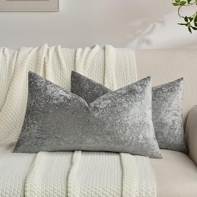 FUTEI Dark Grey Flannel Throw Pillow Covers 12x20 Inch Set of 2,Soft Dimensional Textured Lumbar Pillow Cases,Modern Home Decor for Couch Living Room