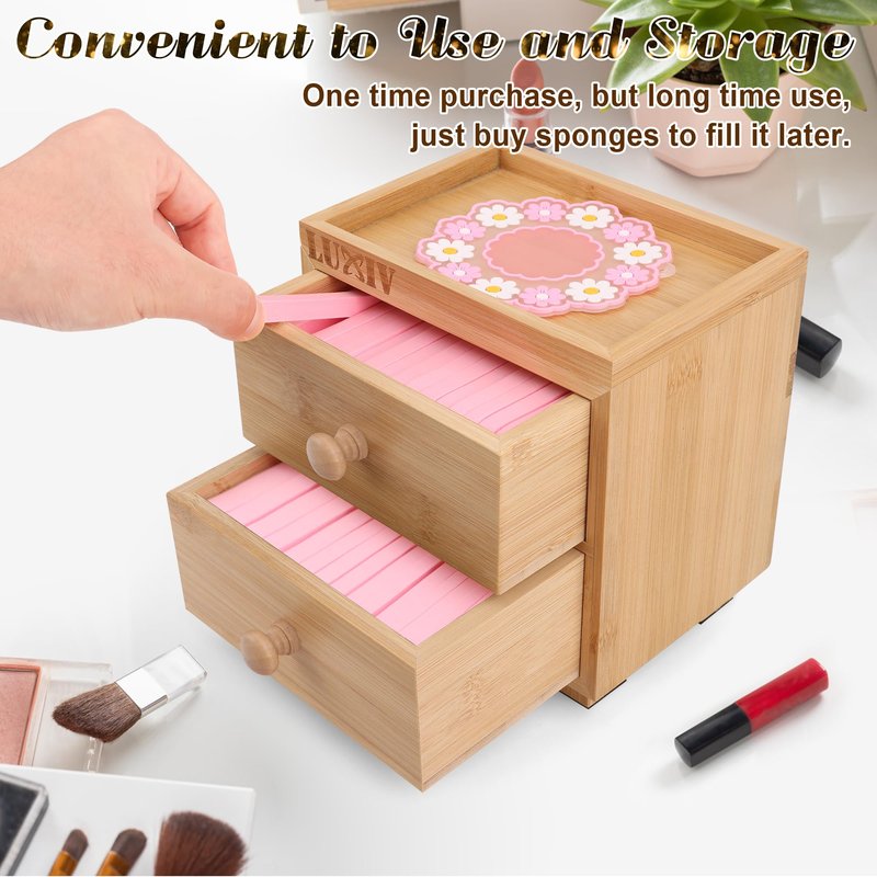 Luxiv 120 Pcs Facial Sponge Compressed with Bamboo Storage Box, Face Cleansing Sponge for Estheticians Round Compress Makeup Facial Sponge with 2 Layer Wood Drawer Storage Box, Mat