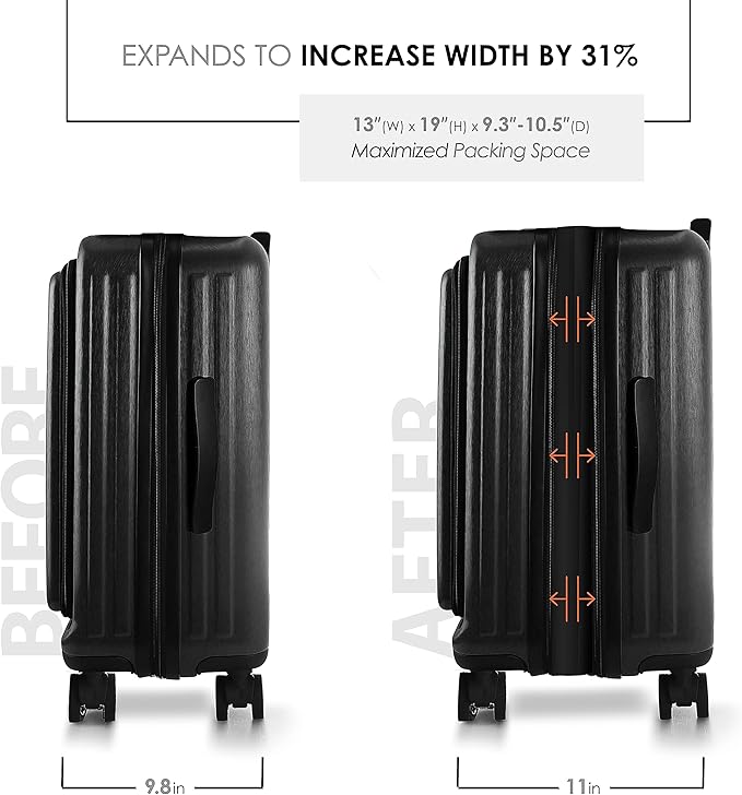 TRAVELARIM 20 Inch Carry On Luggage 22x14x9 Airline Approved, Carry On Suitcase with Wheels, Hard-shell Carry-on Luggage, Durable Luggage Carry-On, Jet Black Small Suitcase with Cosmetic Case