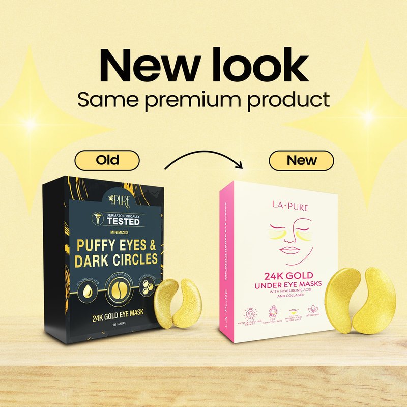 LA PURE 24k Gold Under Eye Patches for Puffy Eyes and Dark Circles, Revitalizing & Non-Irritating Anti Aging Eye Masks with Hyaluronic Acid & Collagen - Dermatologically Tested - 15 Pairs Eye Gel Pads