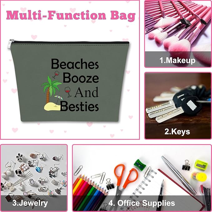 Mxrymvu Beach Gifts for Women Friends Makeup Bag Beach Lover Gifts Cosmetic Pouch Funny Vacation Themed Bag for Women Besties Birthday Christmas Graduation Present Travel Pouch（Gray）