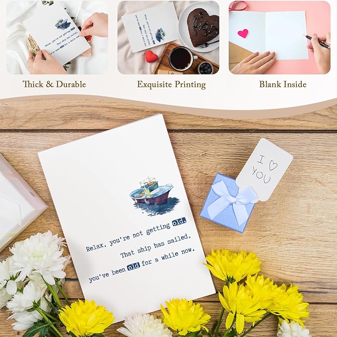 Qiliji Funny Aging Birthday Card for Friends Brother Sister Mom Dad, Snarky Getting Older Birthday Card for Men Women, That Ship Has Sailed You've Been Old For Awhile Now