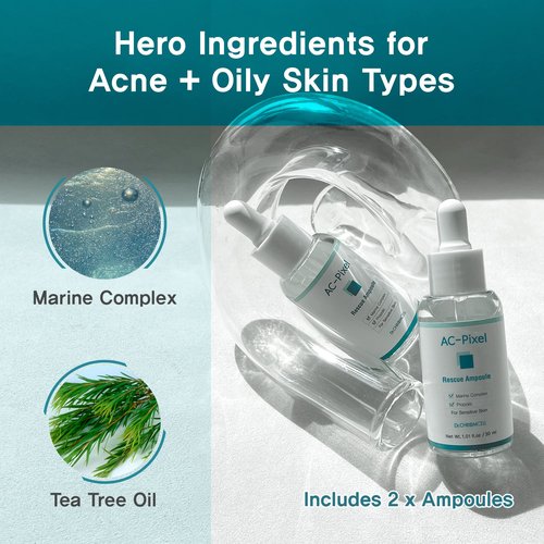 [Dr.CHROMCELL] AC-Pixel Rescue Ampoule | Korean Acne Treatment | Anti Acne Serum | Tea Tree Oil for Face Acne | Dermatologically Tested for Sensitive Skin | Includes 2 Serums in 1 Box (60ml)