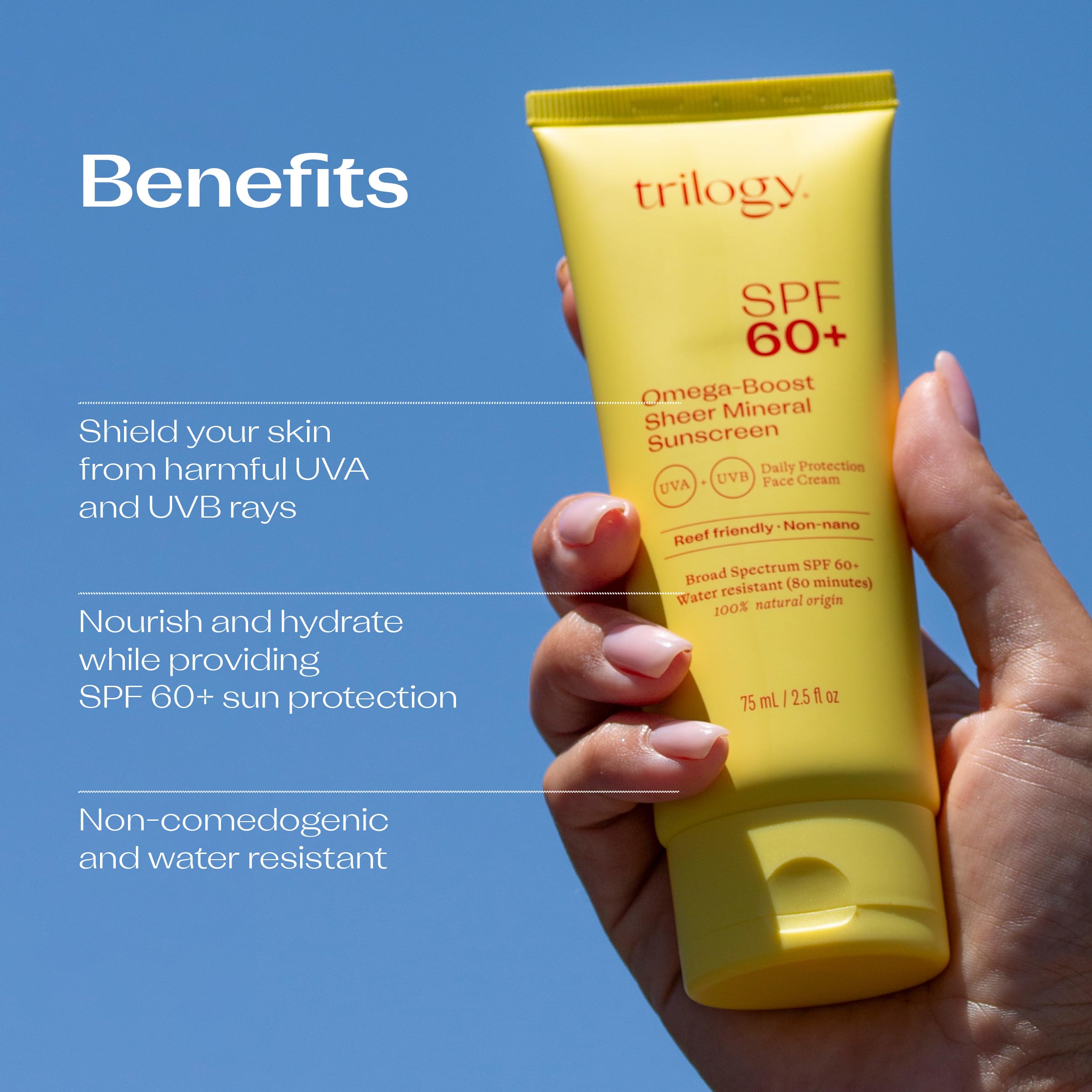 Trilogy SPF 60+ Omega-Boost Sunscreen, Broad Spectrum Zinc Oxide, 2.5 Fl Oz