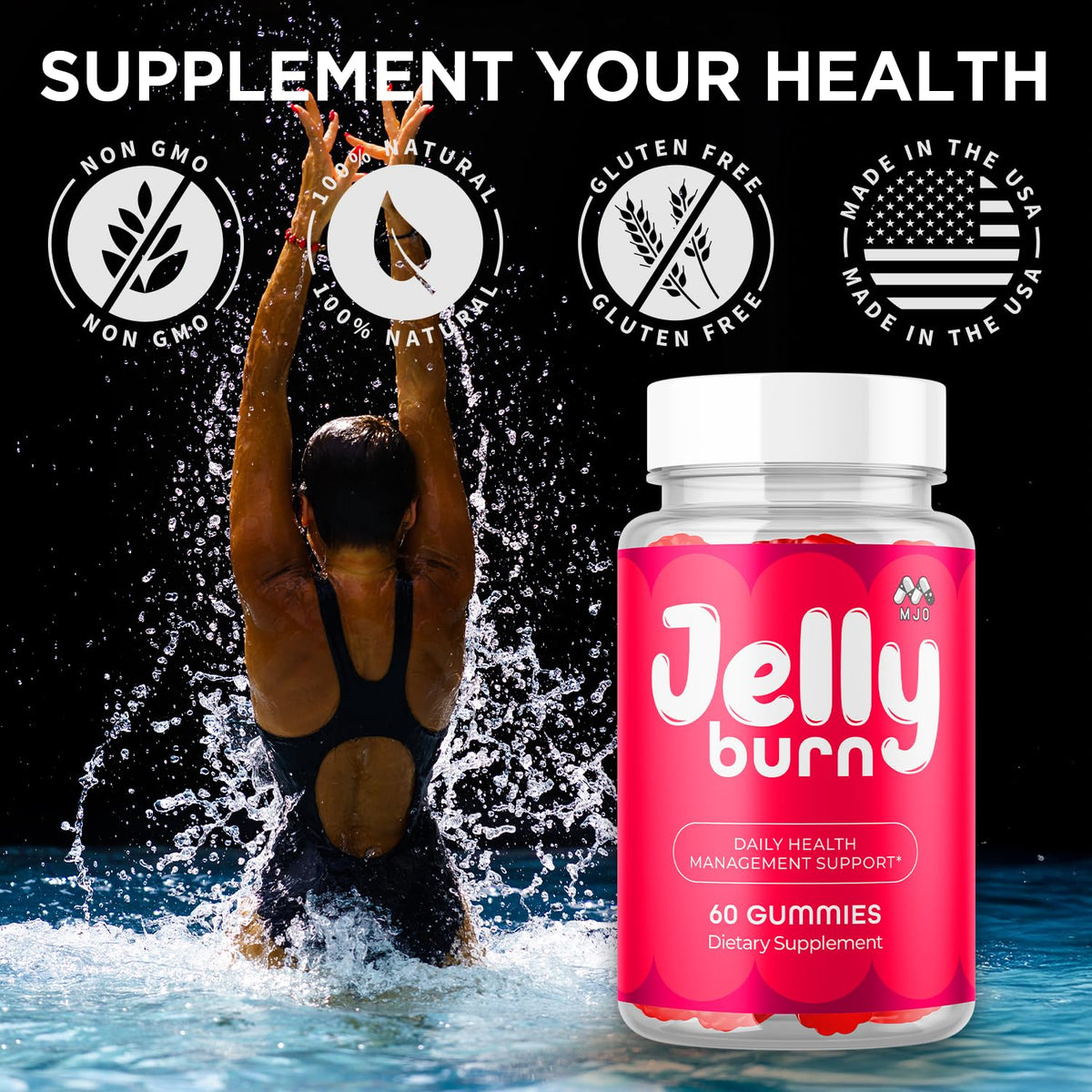 Jelly Burn Gummies, Official JellyBurn Gummys with All Natural Ingredients, Advanced Health & Wellness Vitamin Supplements Formula, Maximum Strength Active Lifestyle Multivitamin Support (60 Gummies)