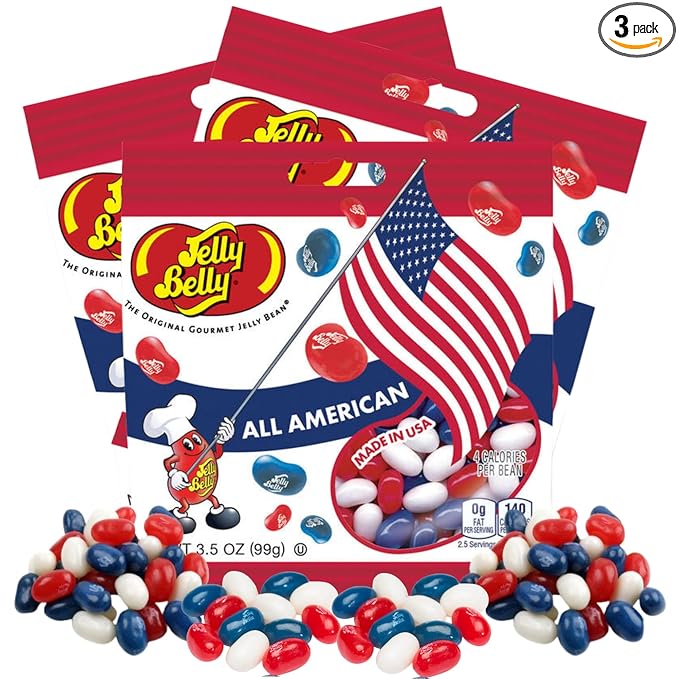 Needzo Red, White, and Blue Fruit Flavored Jelly Beans, American Mix Shareable Candy, Gourmet Chewy Candies for 4th of July and Birthday Parties, Pack of 3 (Red White Blue)